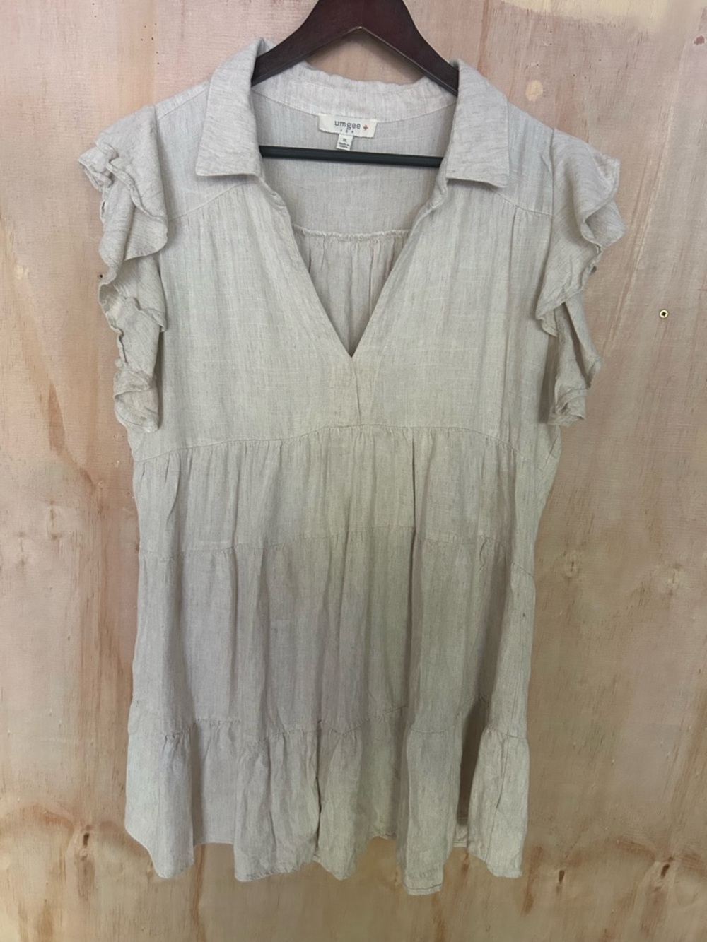 Umgee Light Gray Ruffle Sleeve V-Neck Tiered Tunic